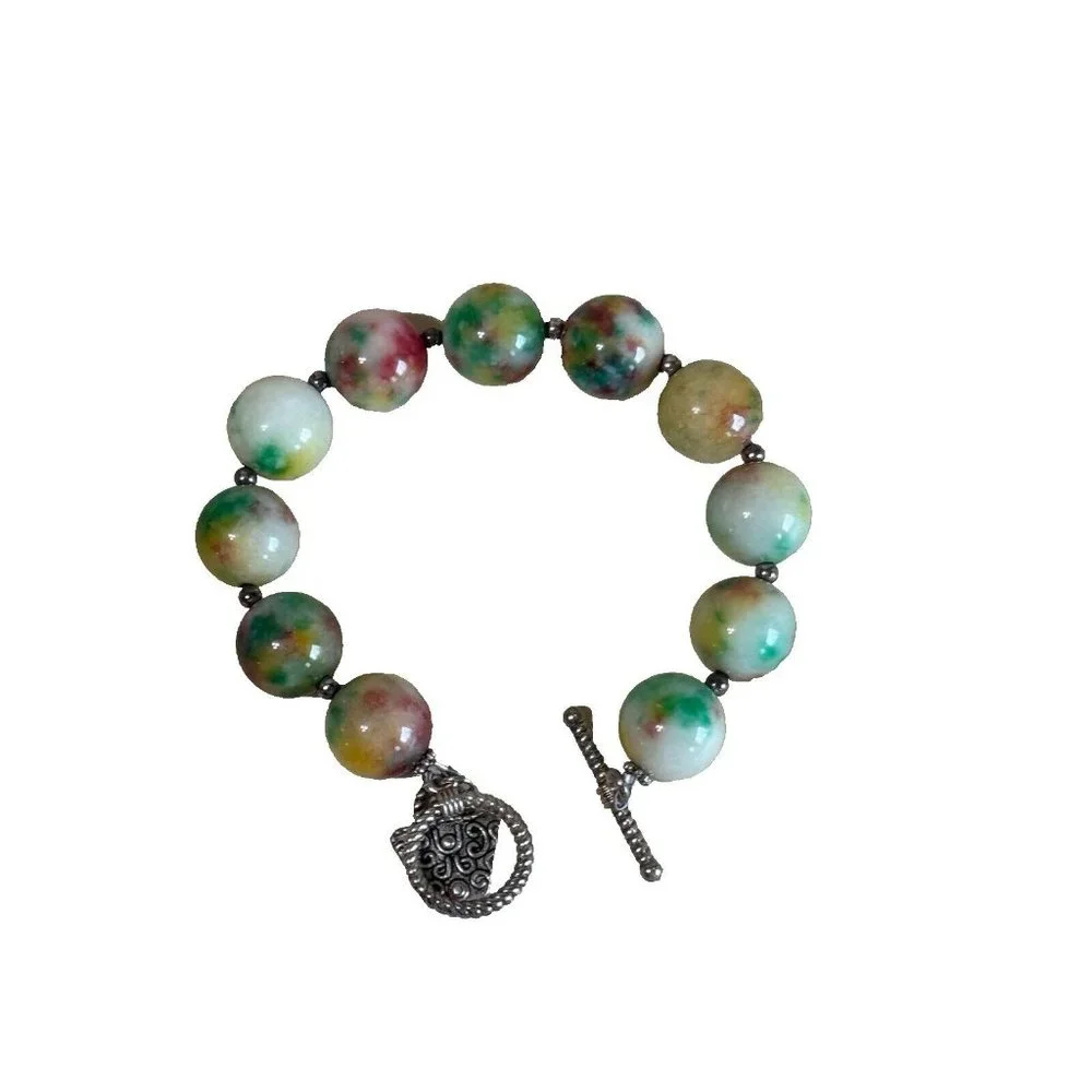 Vintage Muticolor Quartz Agate Gemstone Bracelet 8" - Picture 1 of 7